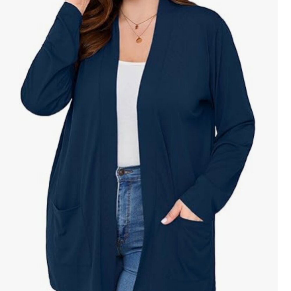 AusLook Women's Plus Size Lightweight Open Front Cardigan Long Sleeve, Navy 3X
